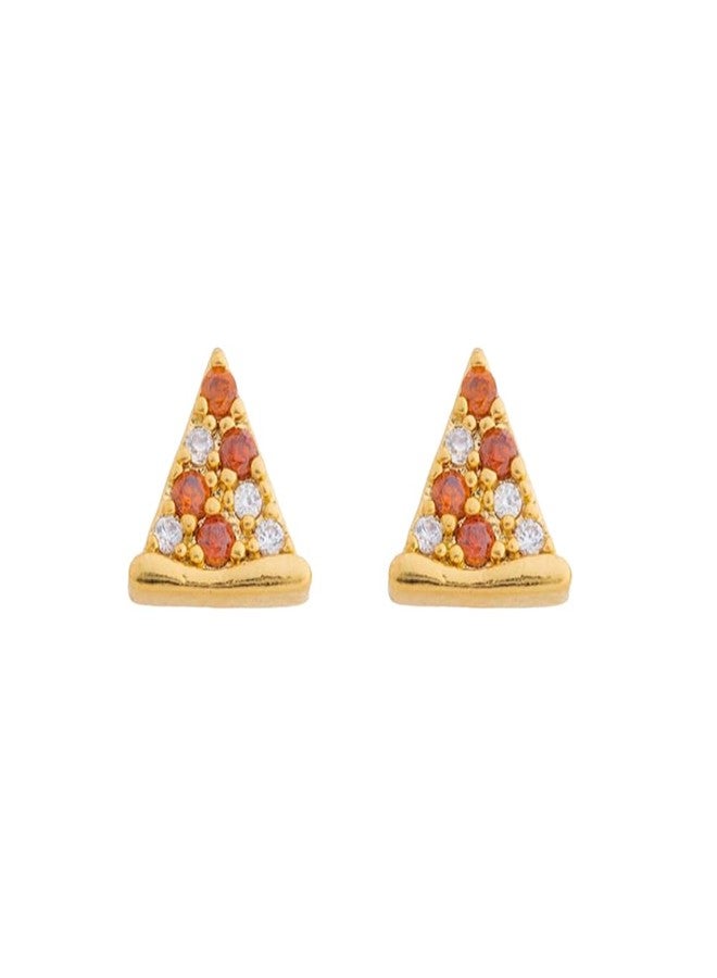 Cykdohy Dainty Pizza Small Stud Earrings for Women Sparkly Red Simulated Cubic Zirconia Funny Cute Food Triangle Cheese Lovely Tiny Mini Cartilage Earring Jewelry Daughter BFF - Image 1